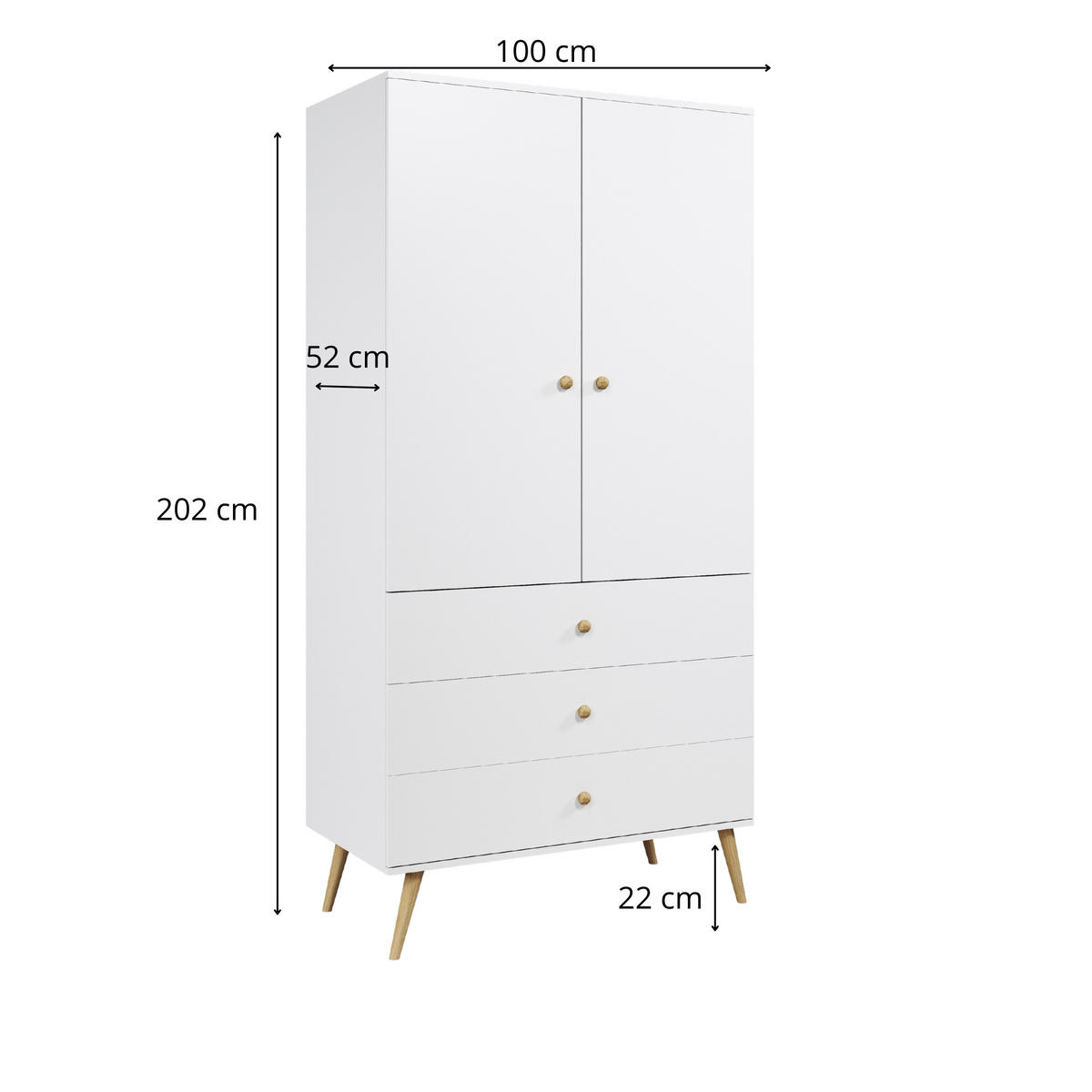 KLEIDERSCHRANK NATURA, 100 cm, Kaschmir, mit 3 Schubladen - Grau, Holz (100/202/52cm) - Excellent Home