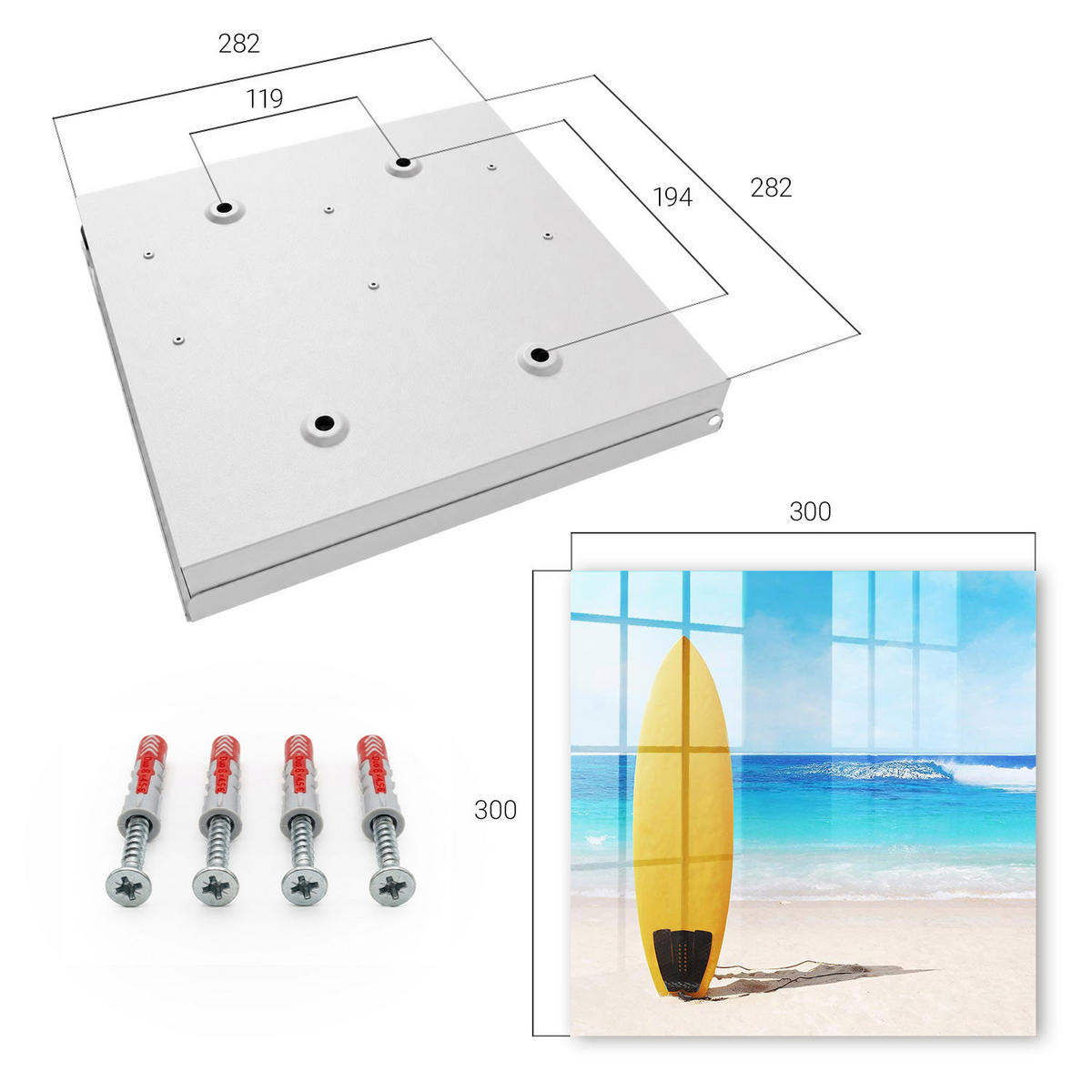 SCHLÜSSELBOX Weiß 30x30 cm – Türöffnung nach rechts - Surfparadies - Gelb, Metall (30/30/5cm) - TULUP