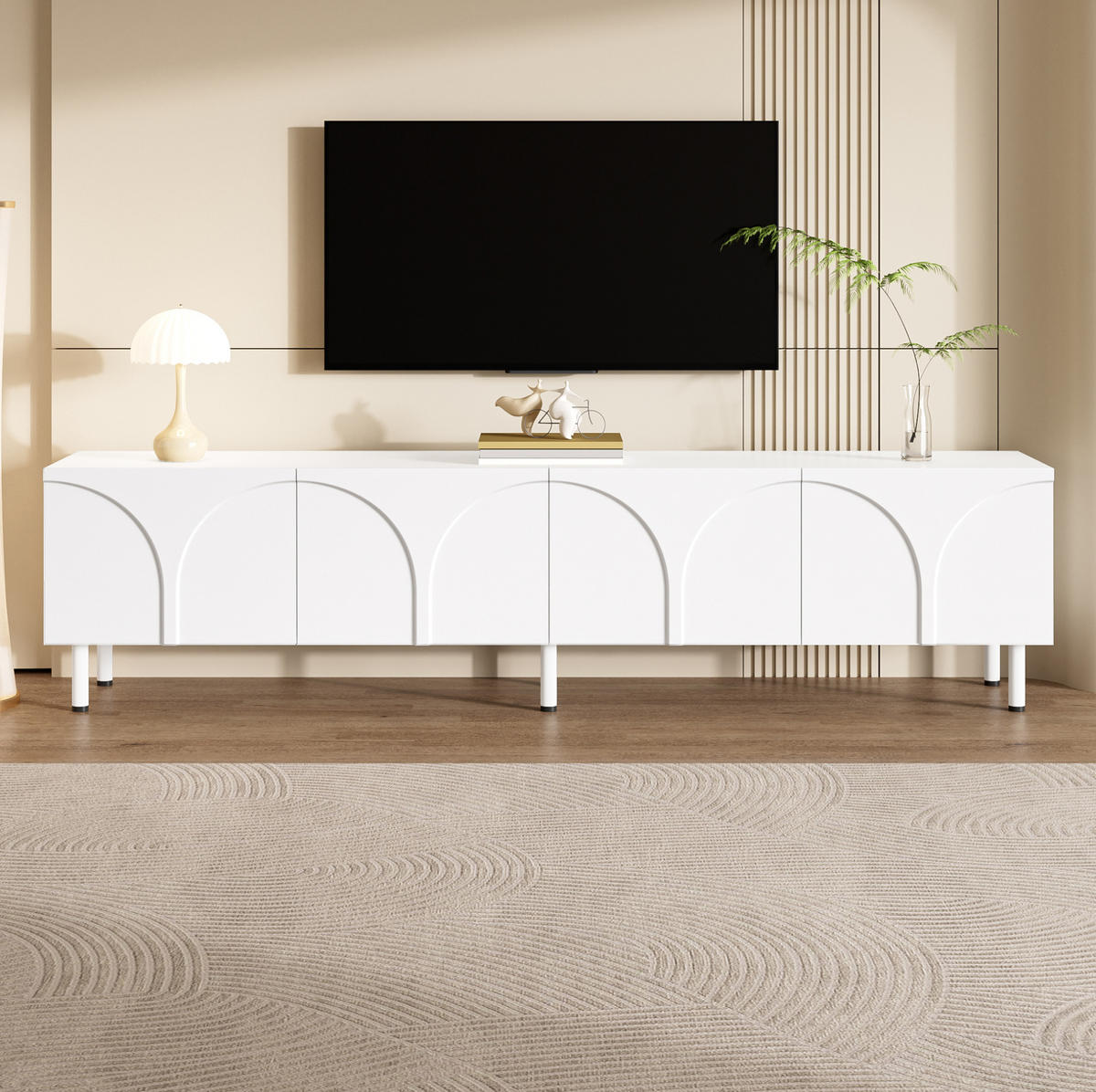 TV-SCHRANK mit 4 Türen 180 cm Weiß mit Metallfüßen - Weiß, Holzwerkstoff (35/49/180cm) - Beauniv