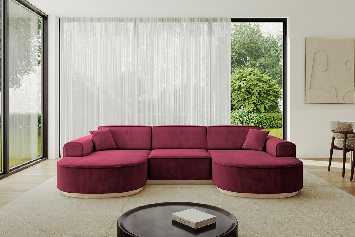 WOHNLANDSCHAFT MARI-U1-v1 - 303x171x83 cm Bordeaux Velours - Bordeaux, Holzwerkstoff/Textil (303/83/171cm) - ALTDECOR