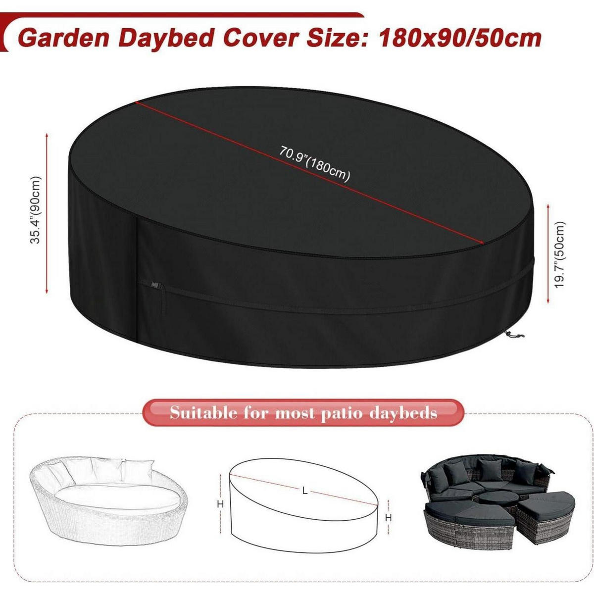ABDECKHAUBE Sonneninsel 180/90/50 cm Wasserdicht 420D Oxford - Schwarz, Kunststoff (1/1/1cm)