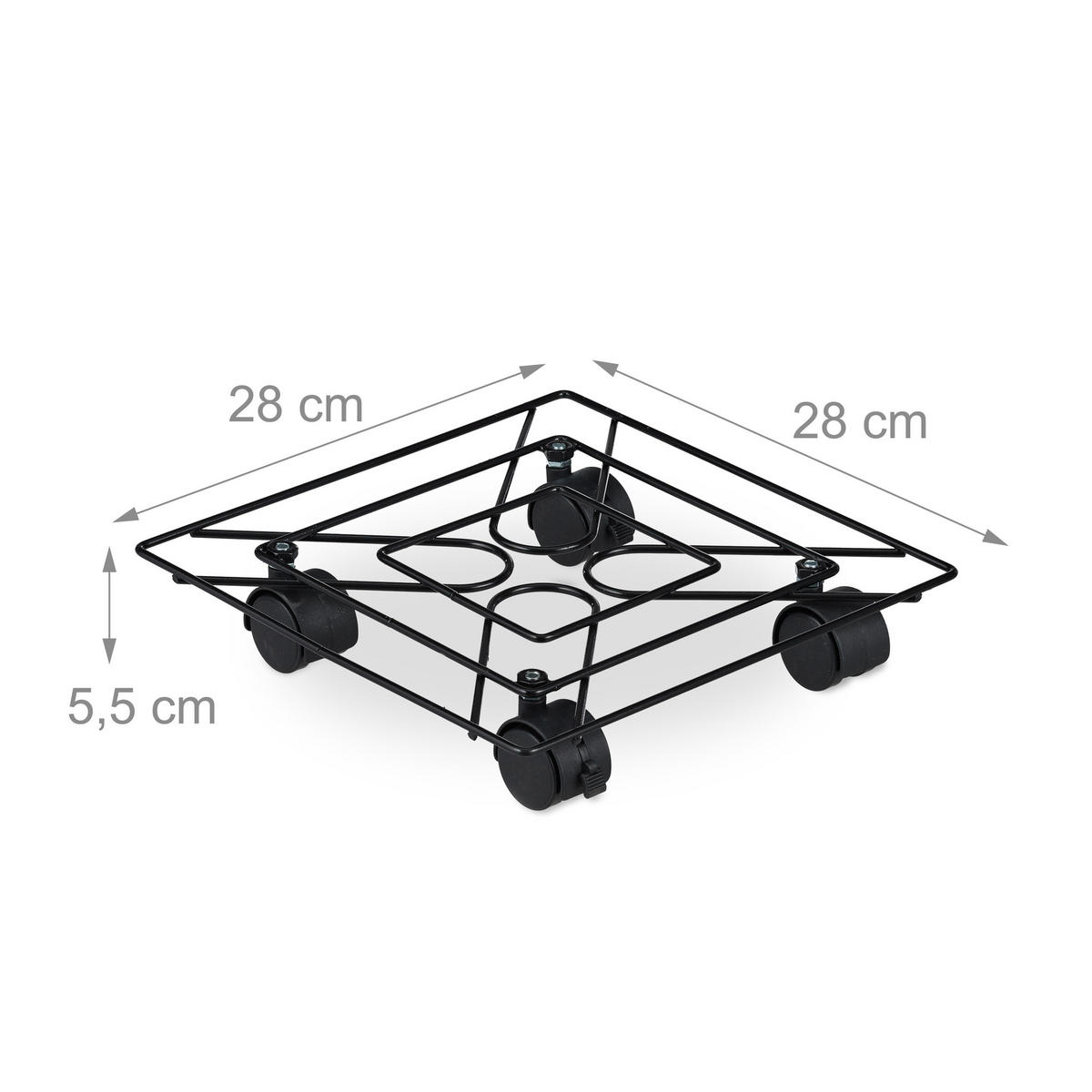 2XPFLANZENROLLER - Schwarz, Kunststoff/Metall (28/5.5/28cm) - Relaxdays