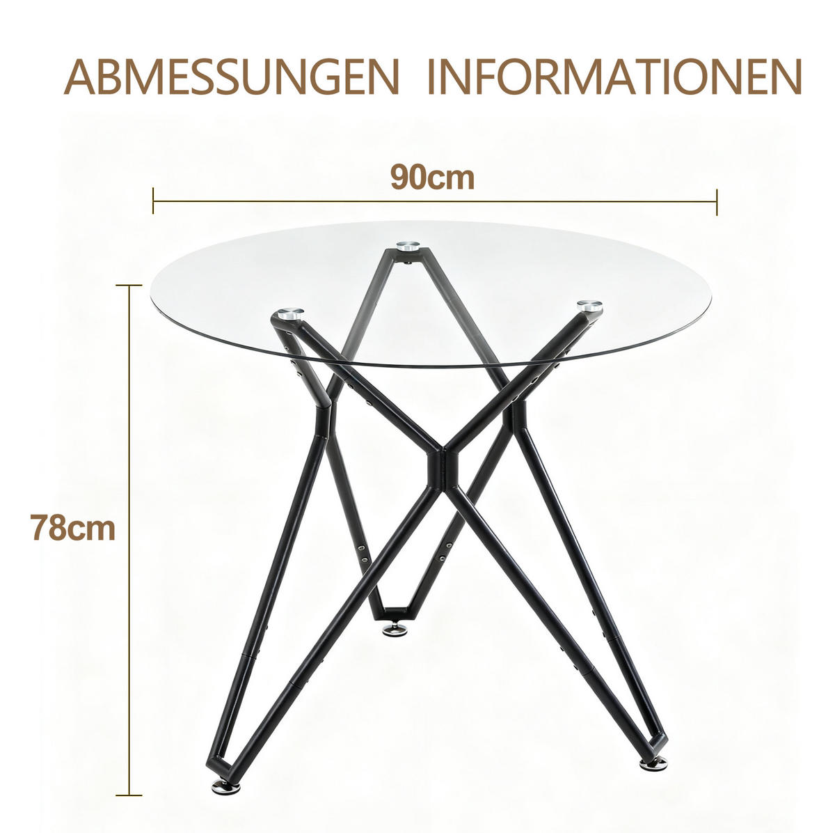 ESSTISCH 90/90/78 cm aus Glas und Metall in Schwarz, rund und platzsparend - Schwarz, Glas (90/90/78cm) - Flora Grace