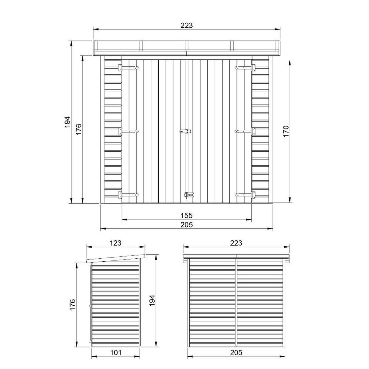 GARTENHAUS HOLZ H194x123x223 cm/2.1 m² - M348 - Beige, Holz (223/194/101cm) - Timbela