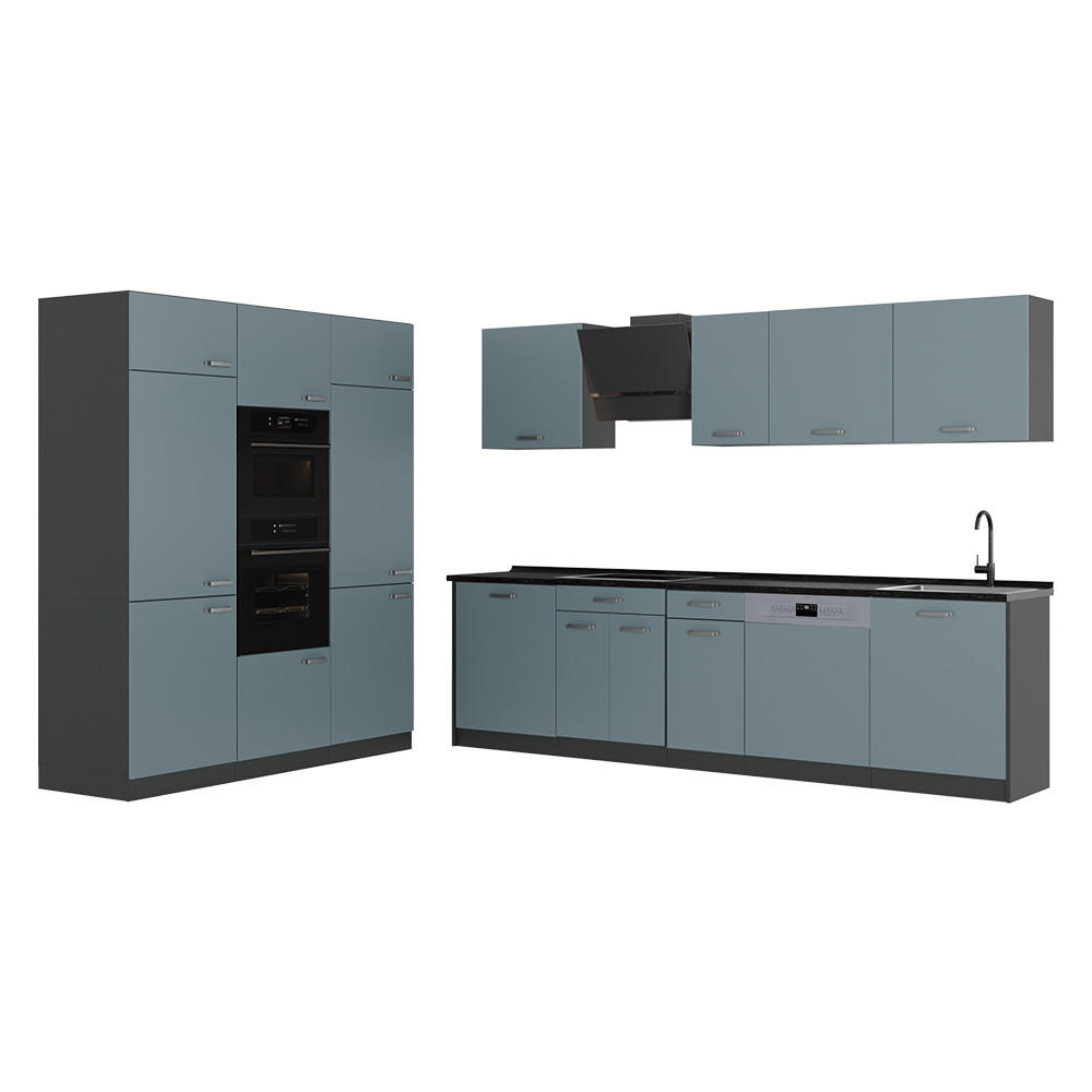 KUCHYNKA R-Line, Modrošedá/biely, 180 cm antrasiitti työtaso - biela/modrosivá, kompozitné drevo (180/206.8/60cm) - Vicco