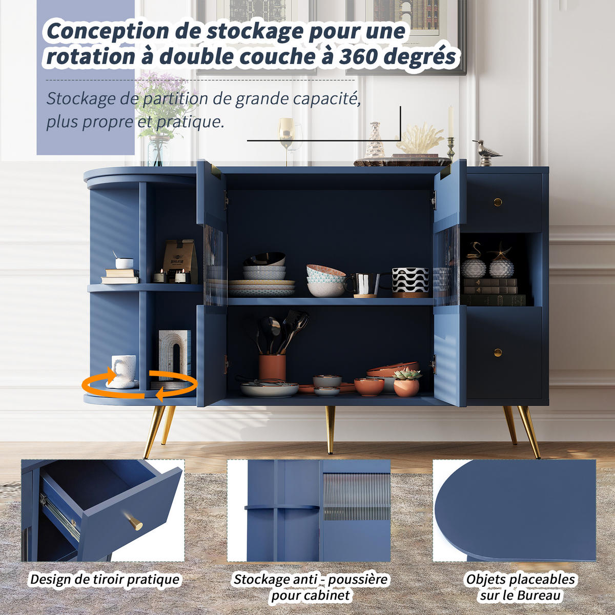 SIDEBOARD blau 130/40/65 cm - Blau, Holzwerkstoff (40/65/130cm) - Urban Meuble