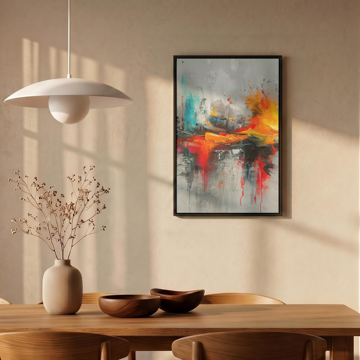 LEINWAND Bilder mit Rahmen - Moderne Kunst - Orange - Grau - Abstrakt - 40x60 - Hellgrau, Textil (40/60cm) - MuchoWow
