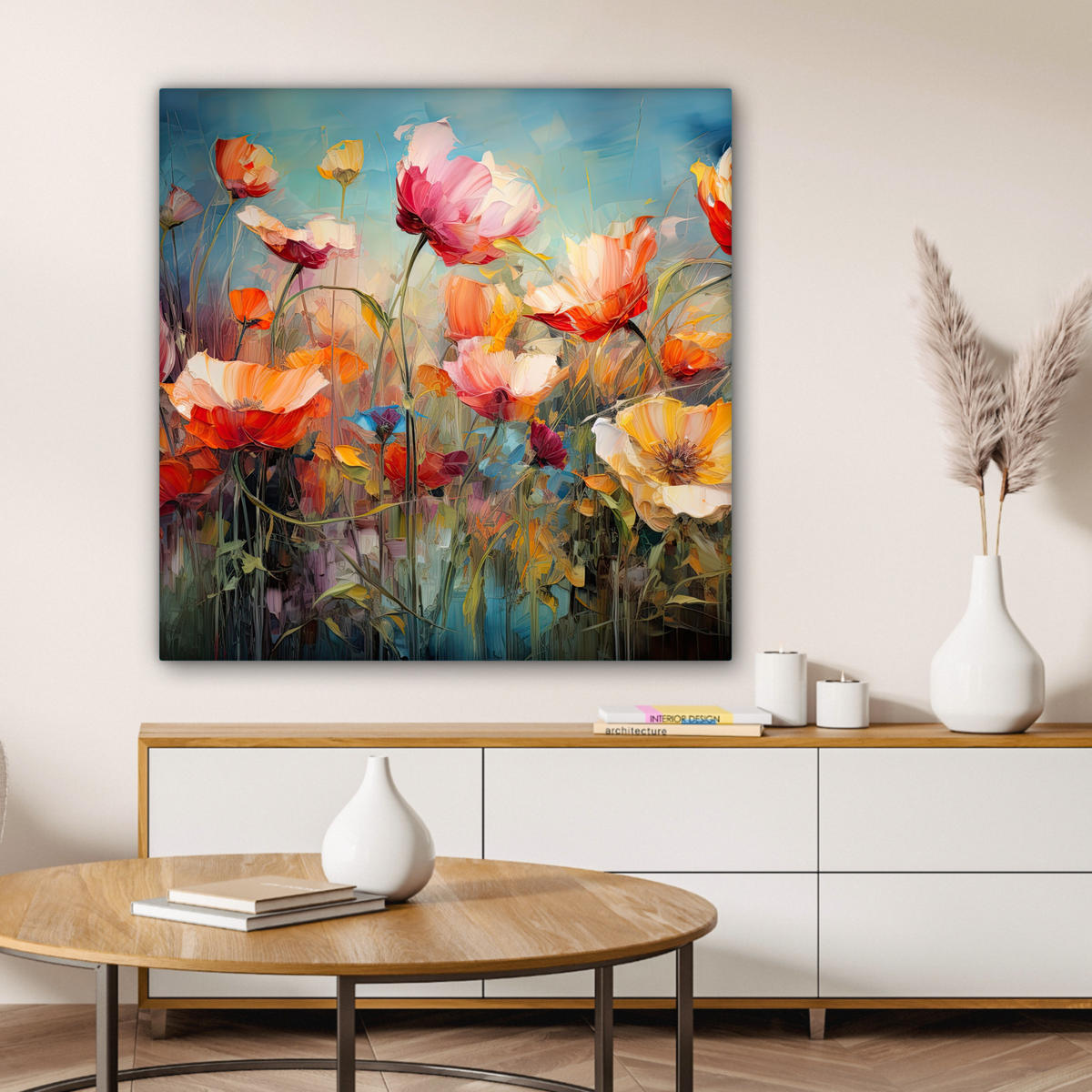 LEINWANDBILD Blumen - Aquarell - Kunst - Botanisch - Natur 90x90 cm - Orange, Textil (90/90cm) - MuchoWow