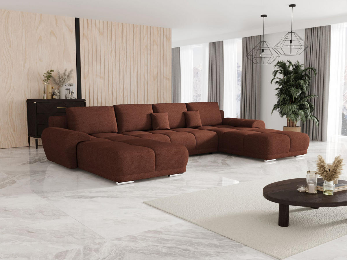 ECKSOFA BEGA U Links ARAGON 59 mit Schlaffunktion - Hellbraun, Textil (372/87/185cm) - Bedante