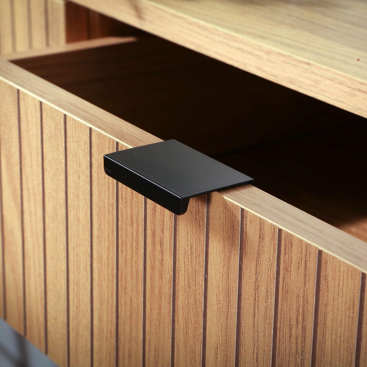 KONSOLE 2 Schubladen Front Effekt Holz mit Rillen - L100 x H80 cm - Eschefarben, Holzwerkstoff (100/35/80cm) - Calicosy