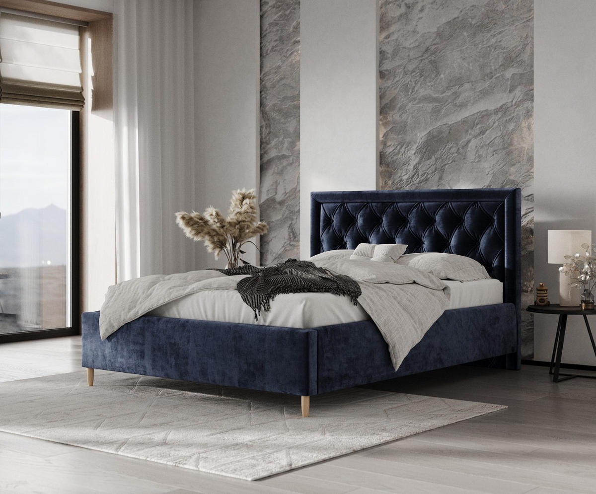 POLSTERBETT Lido 180/200 cm Marineblau im Lotta Stoff - Naturfarben/Dunkelblau, Holz/Holzwerkstoff (180/200cm) - AltaBeds