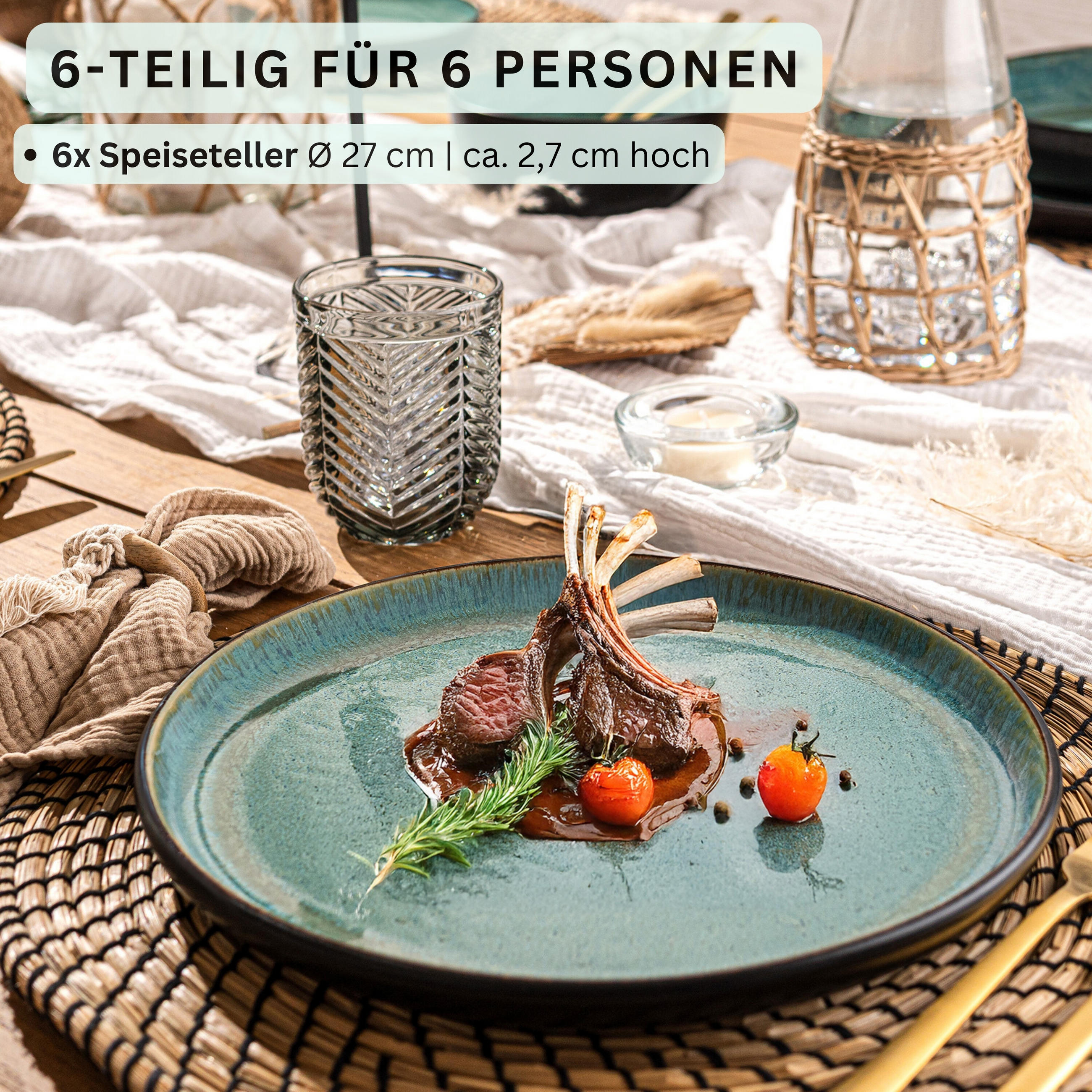 SPEISETELLER SET FIJI - 6 teilig aus Steingut - Grün, Keramik (17cm) - Sänger