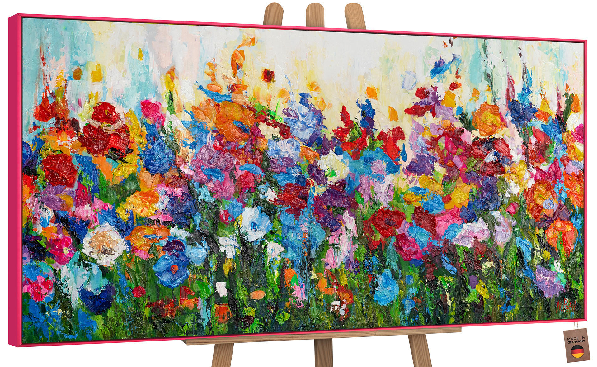 GEMÄLDE Blumige Farben Schattenfugenrahmen Pink 100x50 cm - Pink, Holz (100/50cm) - YS-art gallery
