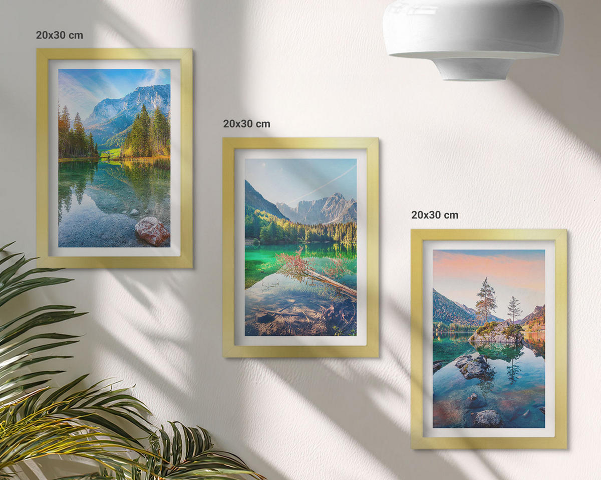 BILDER SET 3er Set - 20x30 cm Goldrahmen - Naturlandschaft der Bergseen - Goldfarben, Kunststoff (20/30cm) - TULUP