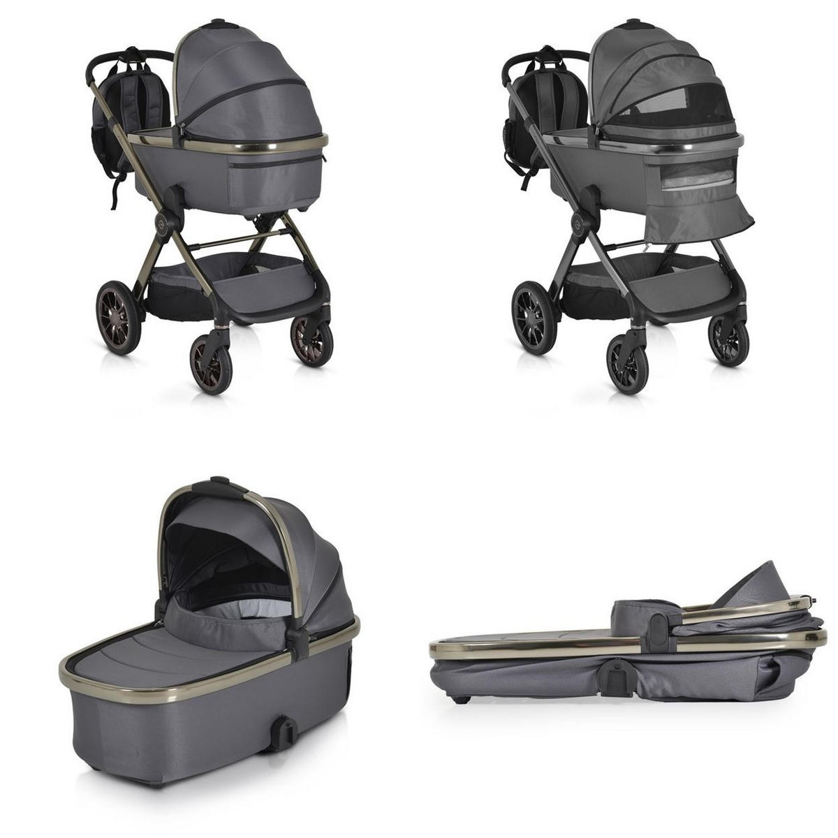 KINDERWAGEN 2 in 1 iClick grau klappbar, Wickeltasche, Sportsitz, Babywanne - Grau, Metall (74/60/106cm) - Cangaroo