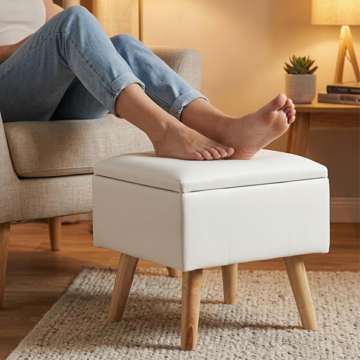 SITZHOCKER Weiß Stauraum Kunstleder - Multicolor, Holz/Holzwerkstoff (40/40/40cm) - Relaxdays