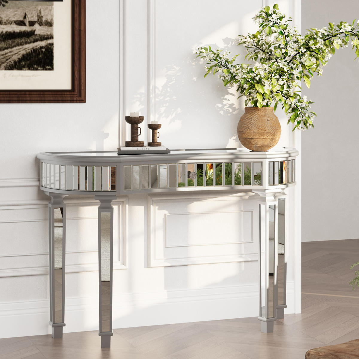 KONSOLENTISCH 120/38/78 cm grau silber aus Glas MDF mit Schublade - Silberfarben, Holzwerkstoff (120/38/78cm) - OKWISH