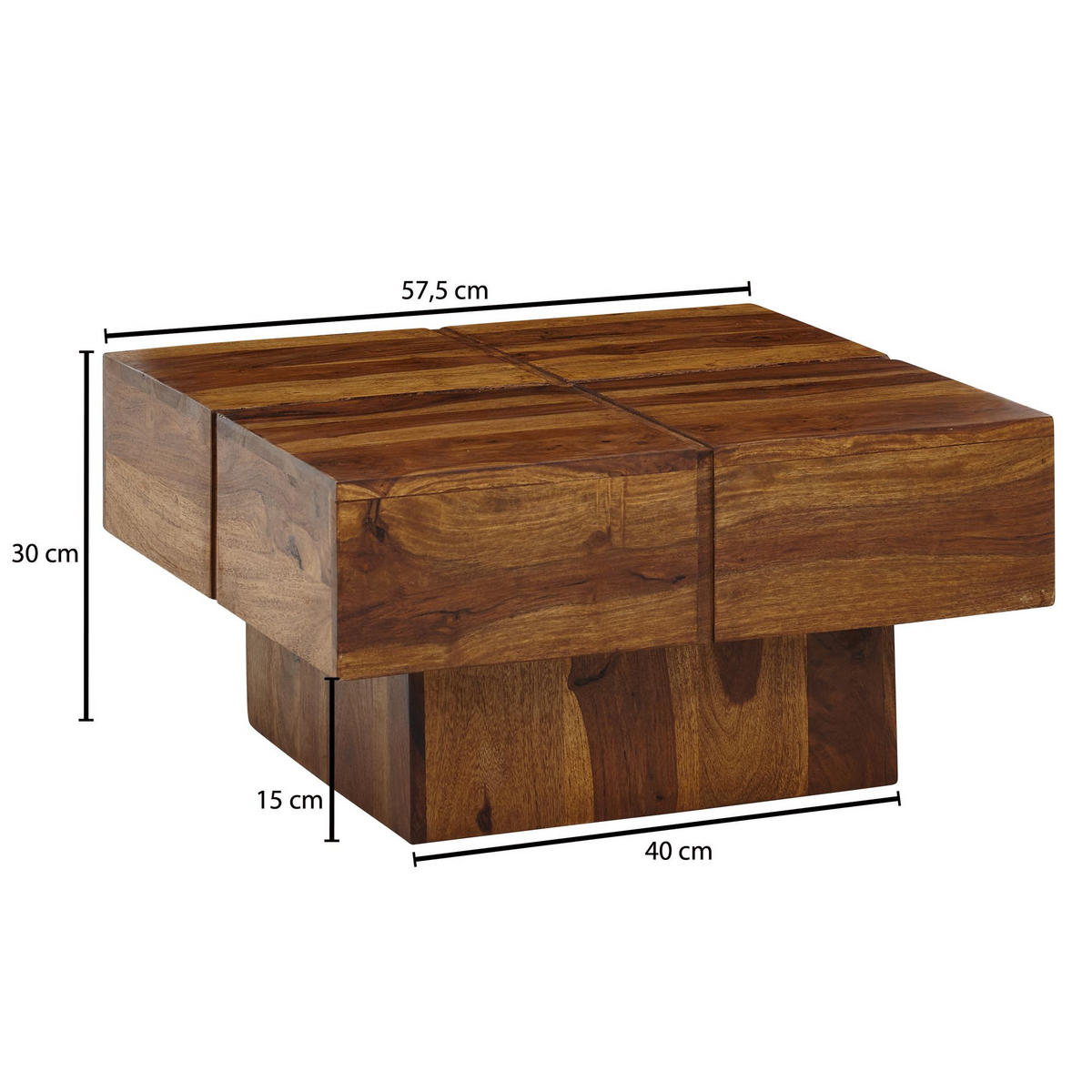 COUCHTISCH Quadrat in Sheesham Massivholz, Modernes Rillenmuster, Maße 57,5x57,5x30 cm - Braun, Holz (58/58/30cm) - KADIMA DESIGN