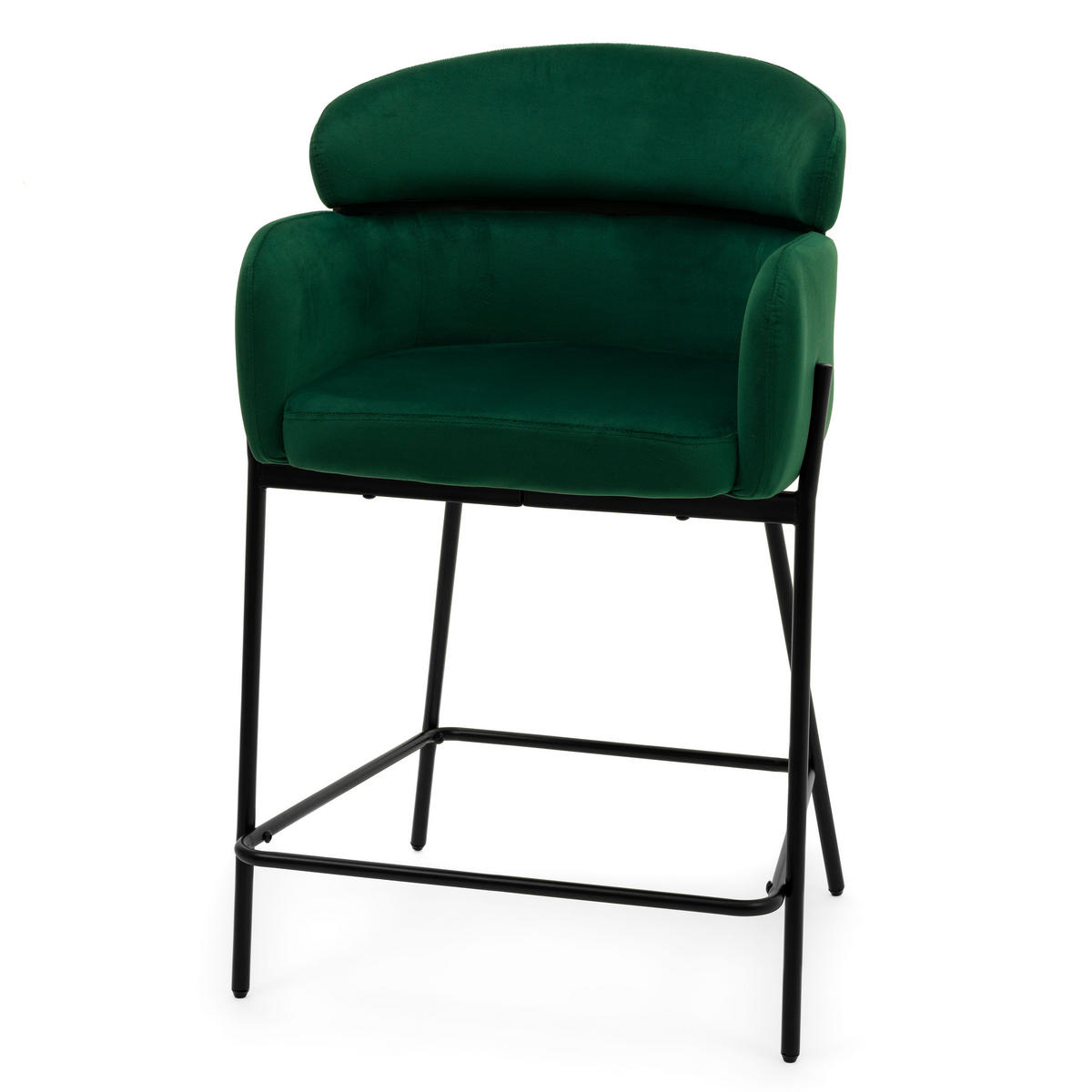 BARHOCKER BOLZANO gepolsterter mit Steppung - grün - Samt Velour - Schwarz/Grün, Textil/Metall (60/99/55cm) - NEW HOME
