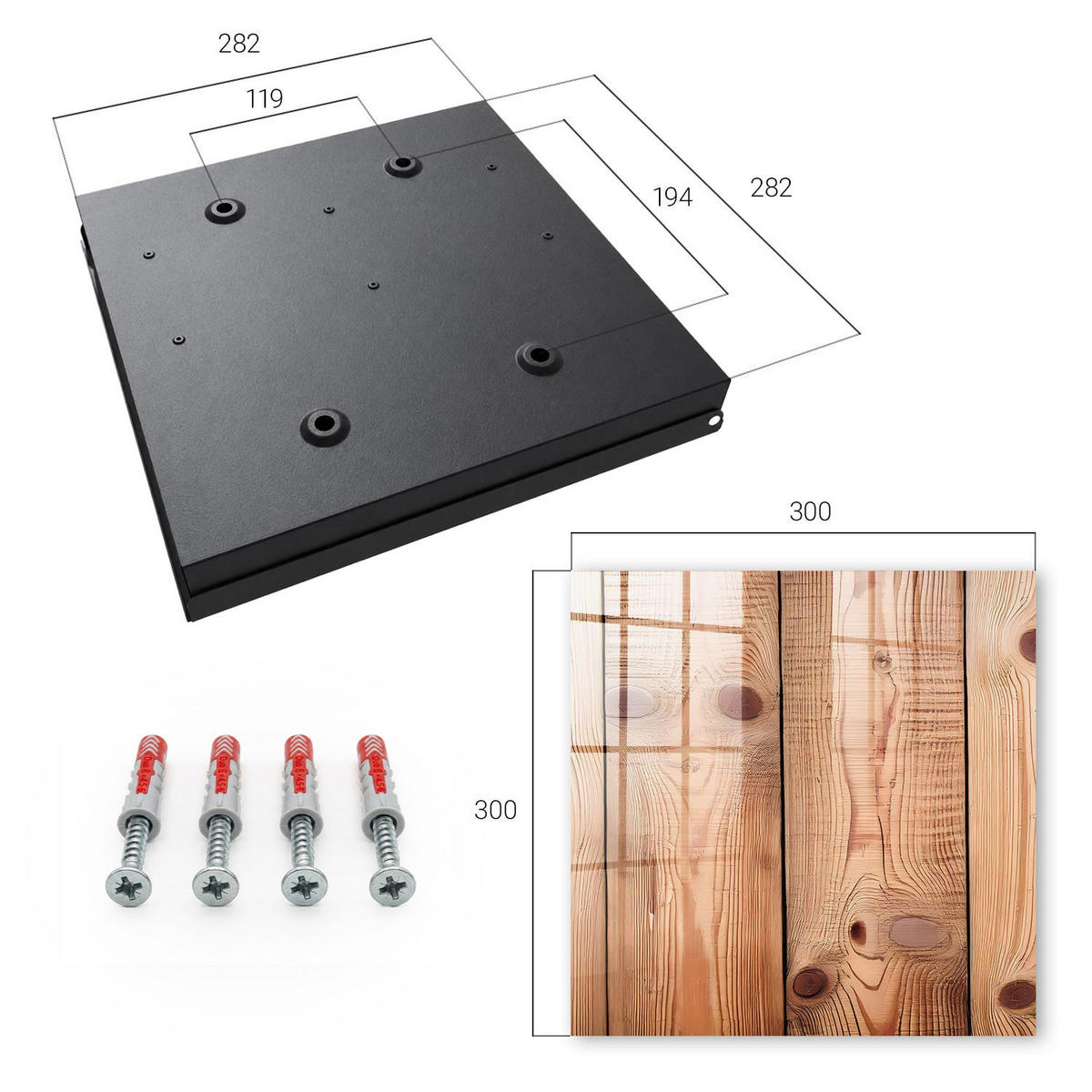 SCHLÜSSELBOX Schwarz 30x30 cm- Türöffnung nach rechts - Holzringe - Braun, Metall (30/30/5cm) - TULUP