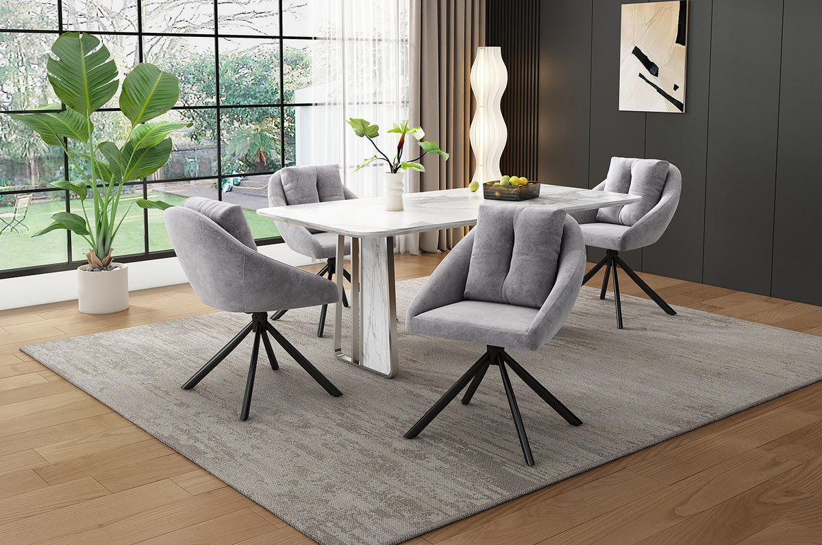 DREHSTUHL 2er-Set Grau aus Samt mit Rollen - Grau, Metall (62.23/49.53/72.39cm) - OKMYHOME