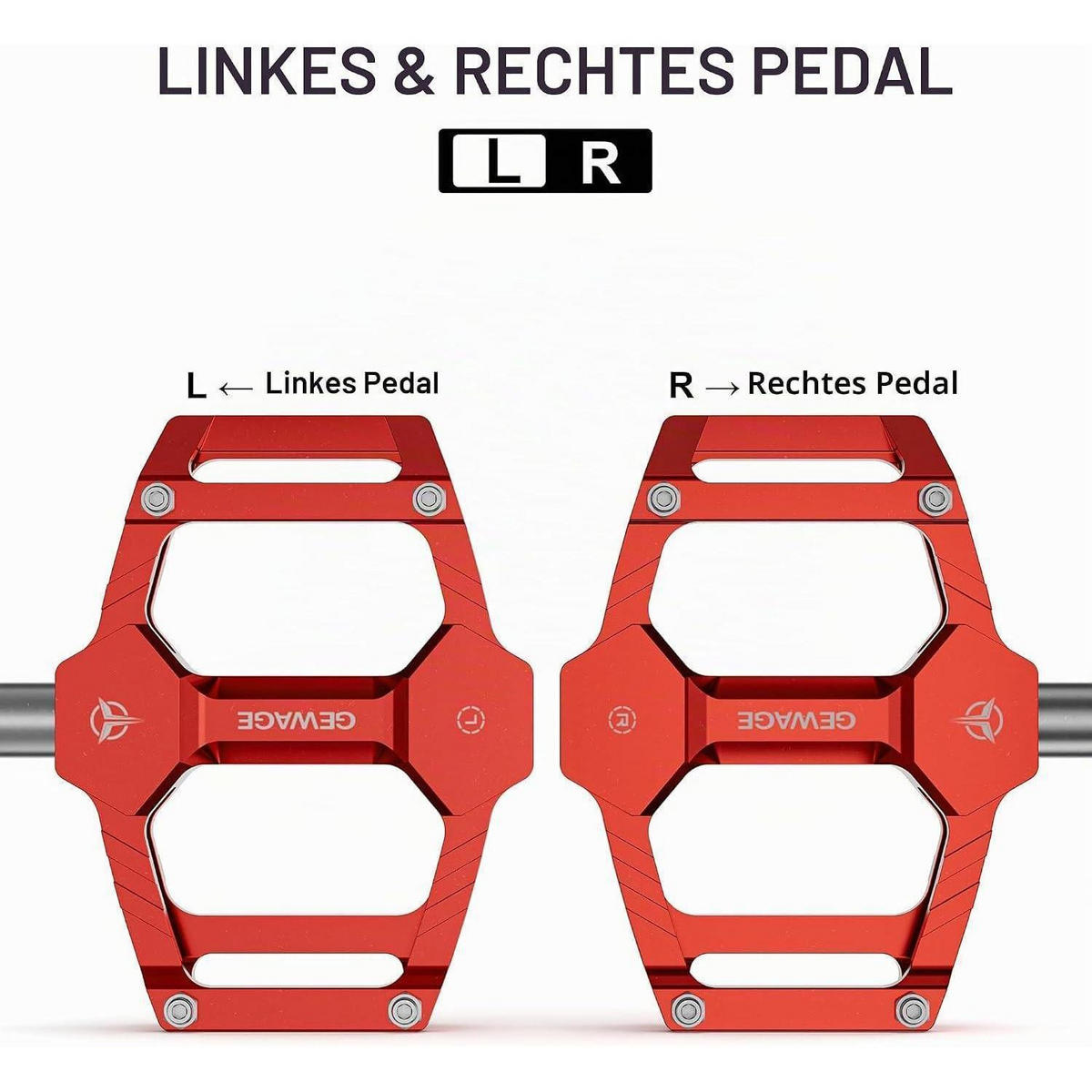 FAHRRAD Pedale Set CNC-Alu mit CR-MO Achse Rot - Rot, Metall (8/1.5/9.8cm)