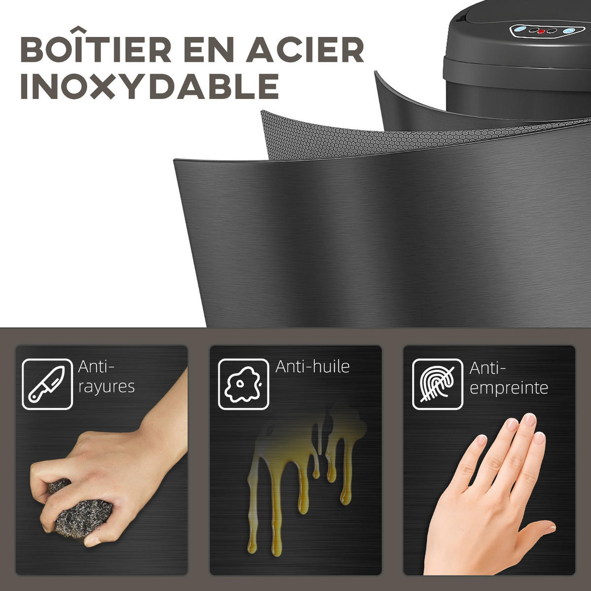 MÜLLEIMER 30 Liter 32/30,5/51 cm Edelstahl Schwarz Softclose Küche - Schwarz, Metall (30.5/51/32cm) - Rolipo