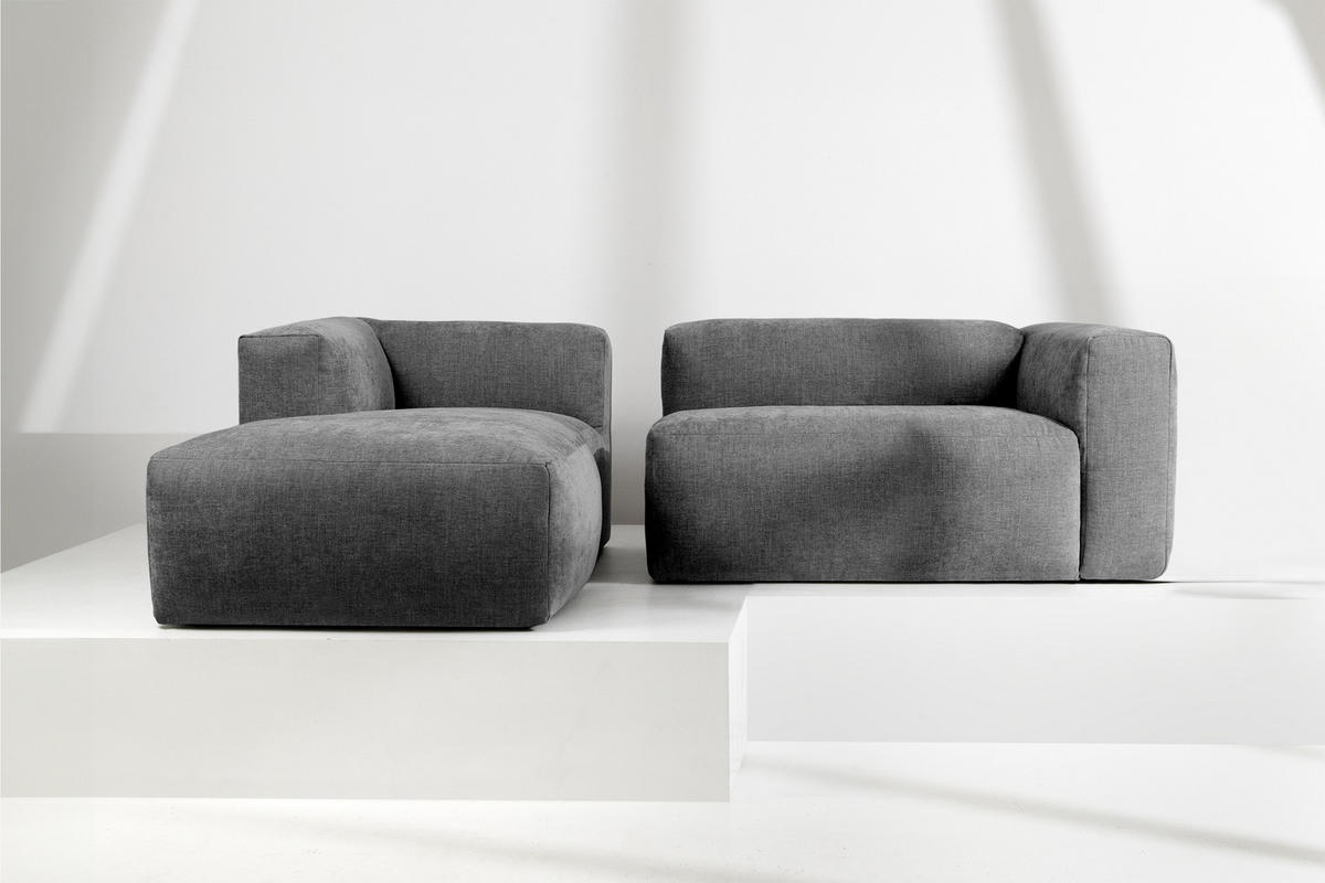 ECKMODULSOFA-LINKS BUFFO 3/4 Sitzer mit extrem weicher Sitzfläche, Gewebestoff, aschfahl - Grau, Textil (237/180cm) - KONSIMO®