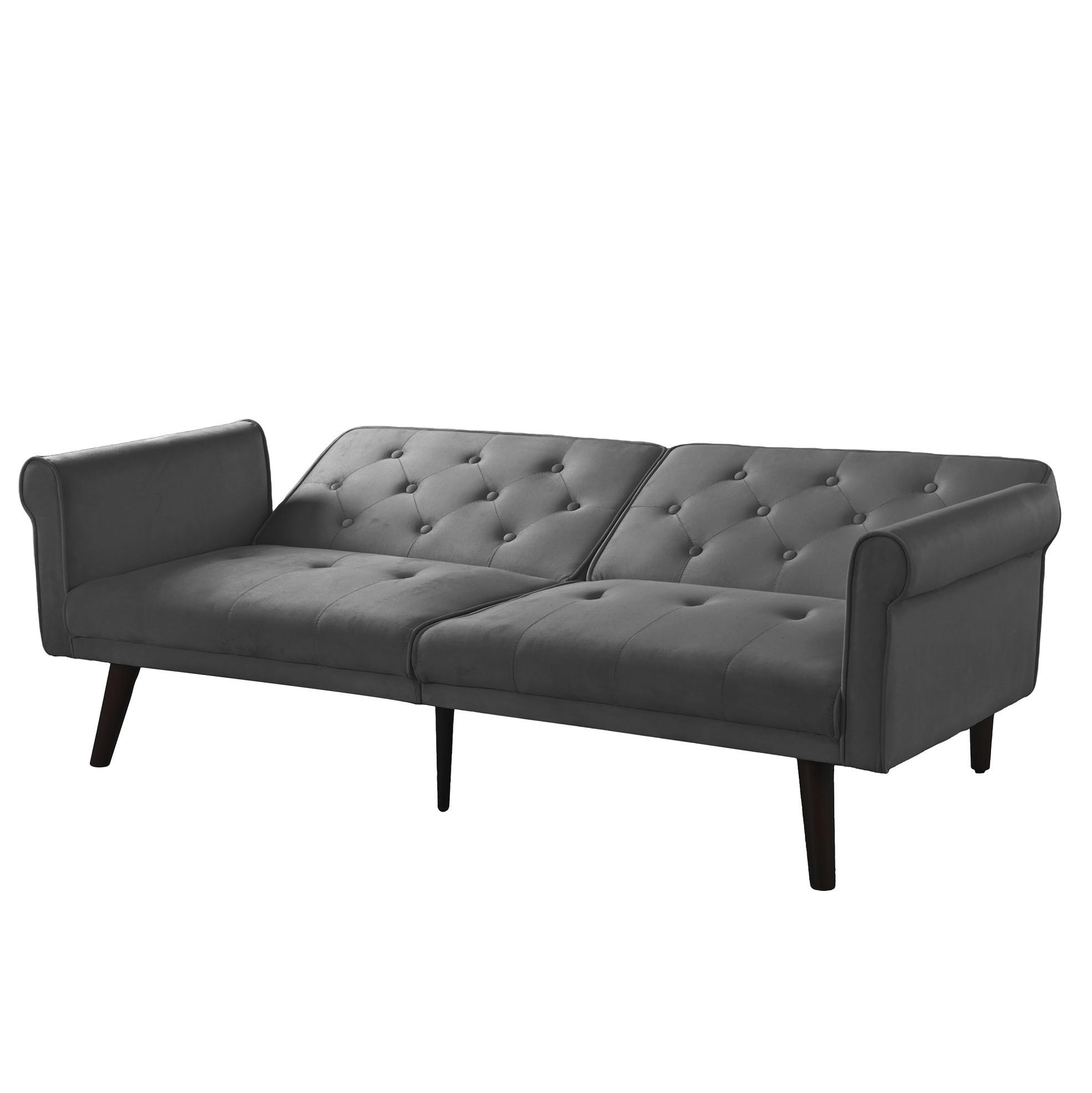 SCHLAFSOFA aus Samt in Grau mit verstellbaren Rückenlehnen - Grau, Textil (172/70/89cm) - Modfu