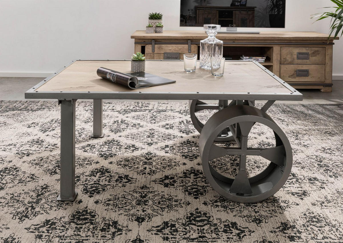 COUCHTISCH Mango 110x80x43 whitewash lackiert Railway #333 - Beige, Holz (110/80/45cm) - Massivmoebel24