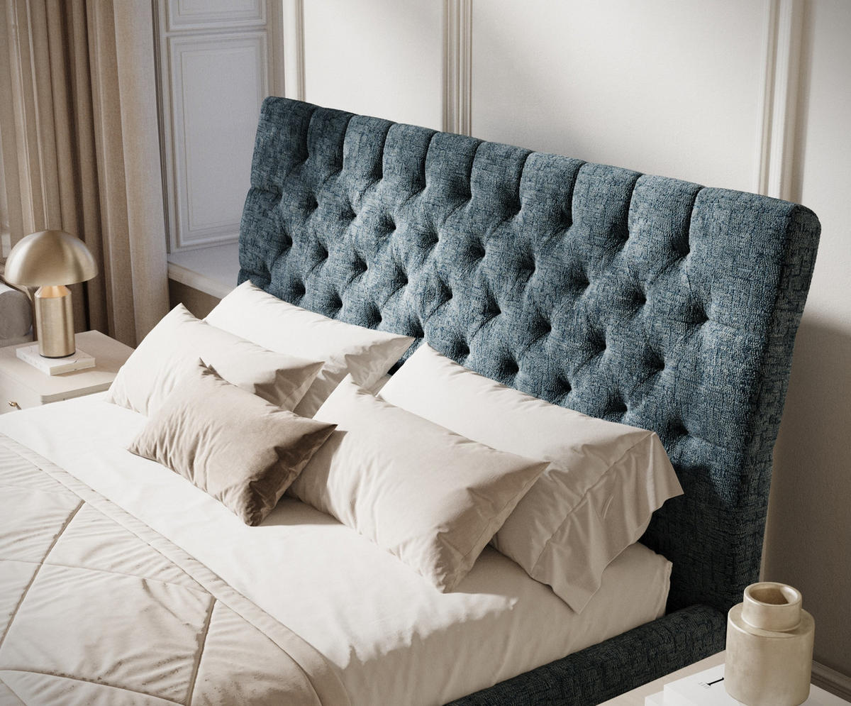 POLSTERBETT Vezzola Blau 160/200 cm im Chenille-Stoff - Blau/Naturfarben, Holz/Holzwerkstoff (160/200cm) - Maison de Reve