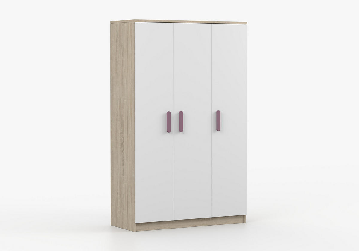 JUGENDZIMMER Elora in Eiche und Weiß – 6-teiliges Set – Grifffarbe Erika - Braun, Holzwerkstoff (80/200/120cm)