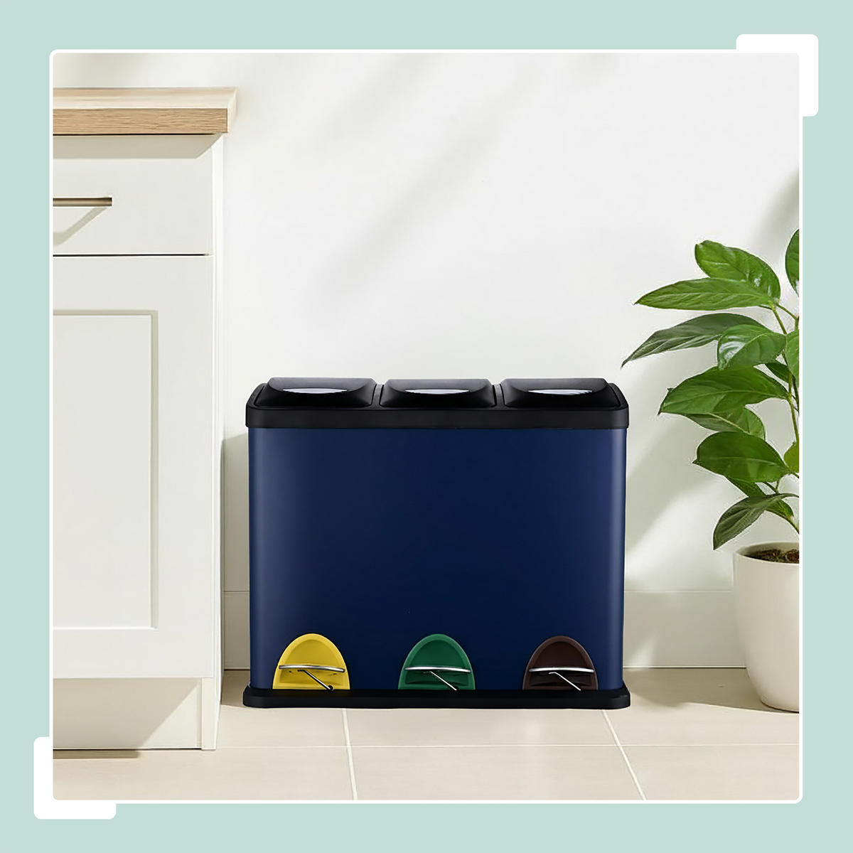 MÜLLEIMER 3x8l - Blau, Kunststoff/Metall (46/39.5/26.5cm) - Relaxdays