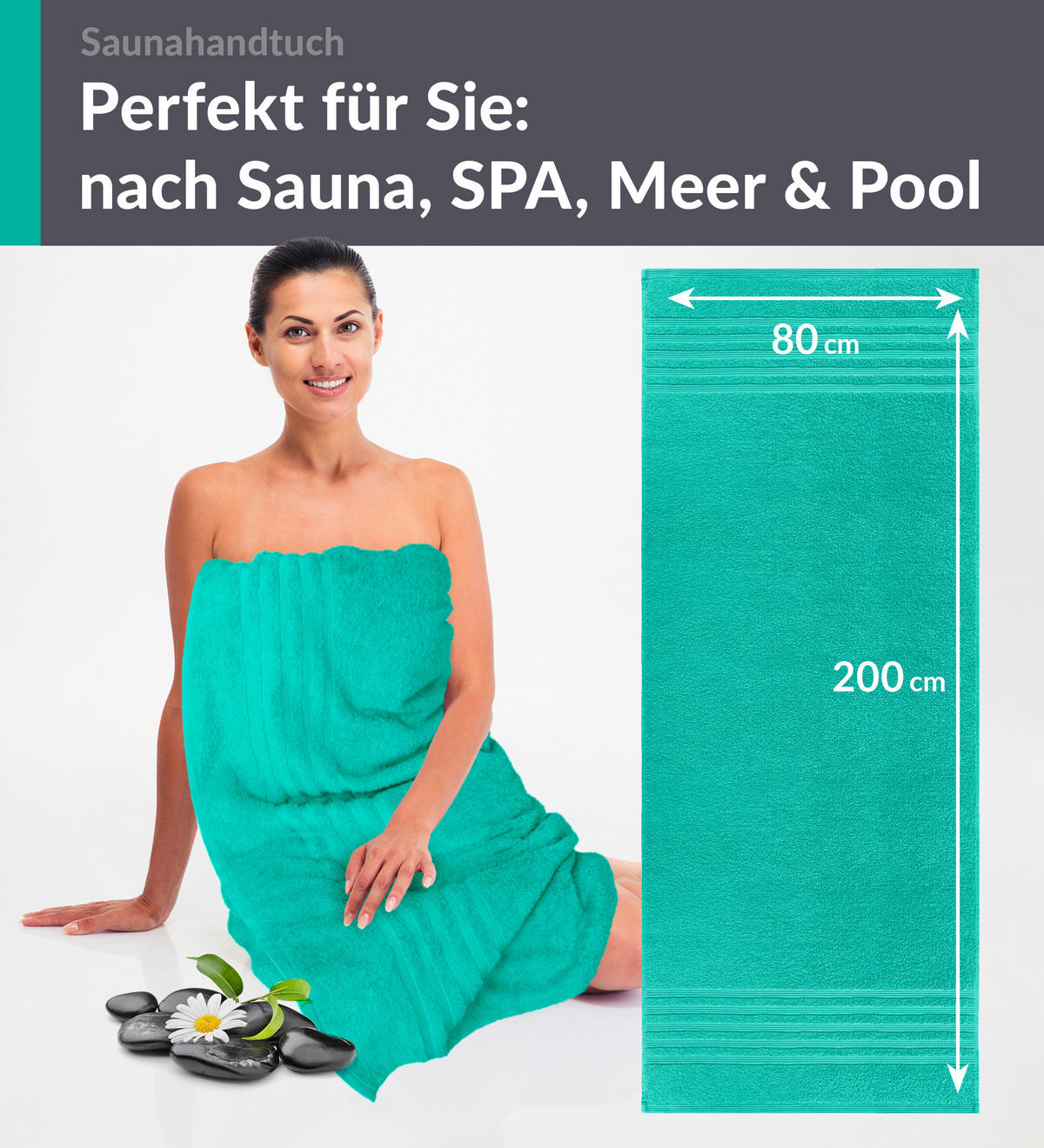 SAUNATUCH 80x200 cm 2er Set London Meeres Türkis - Hellgrün, Textil (80/200cm) - Lashuma