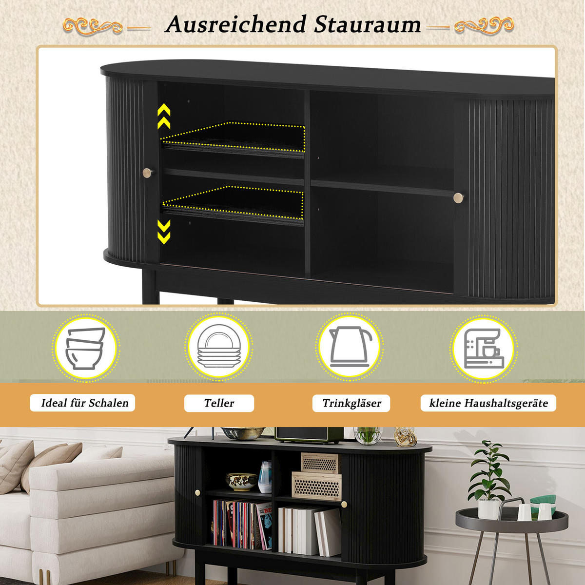SIDEBOARD Schwarz 138/43/75 cm - Schwarz, Holzwerkstoff (43/75/138cm) - Urban Meuble