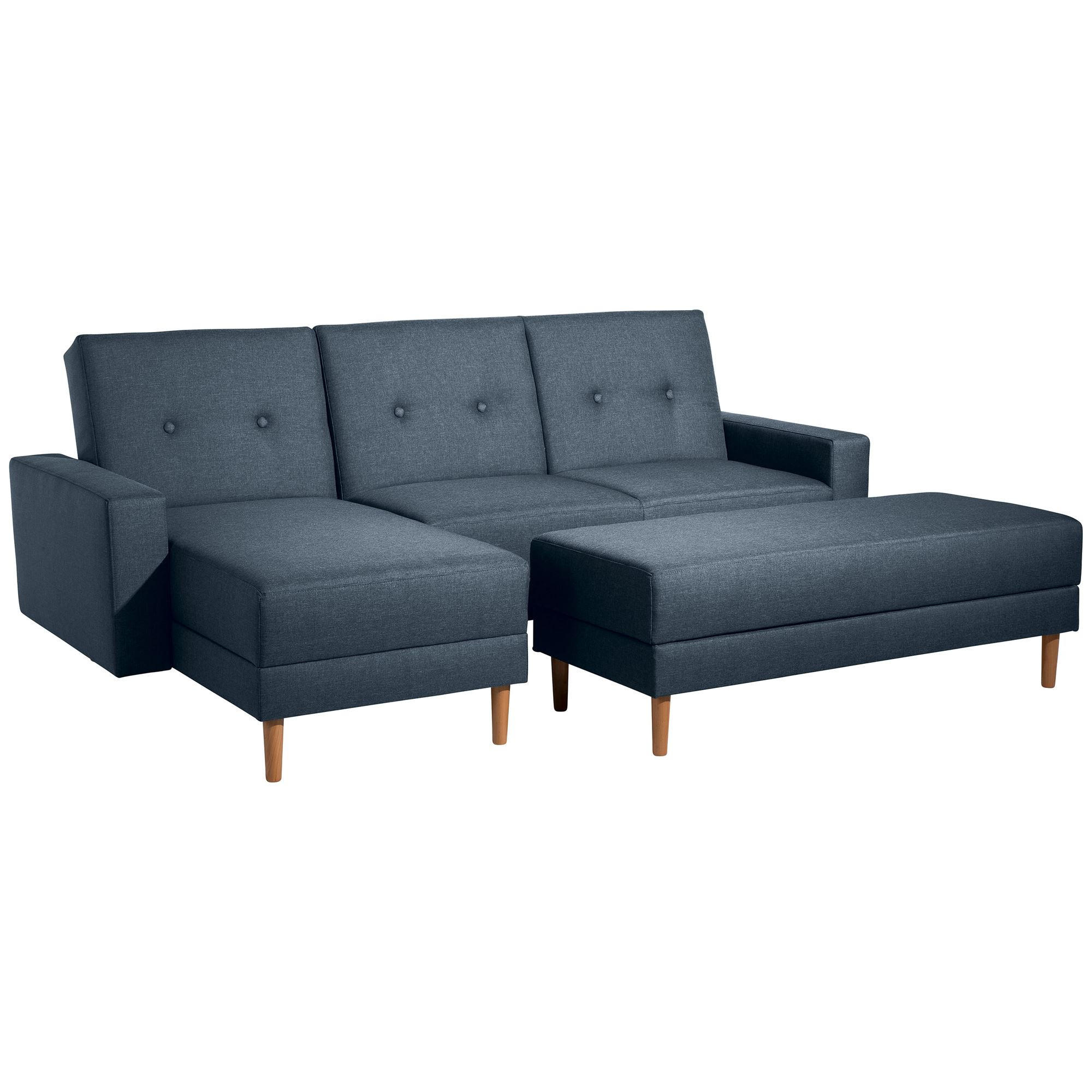 FUNKTIONSSOFA mit Hocker Kattie Flachgewebe blau - Blau, Kunststoff (144/230cm) - 58aufmkessel