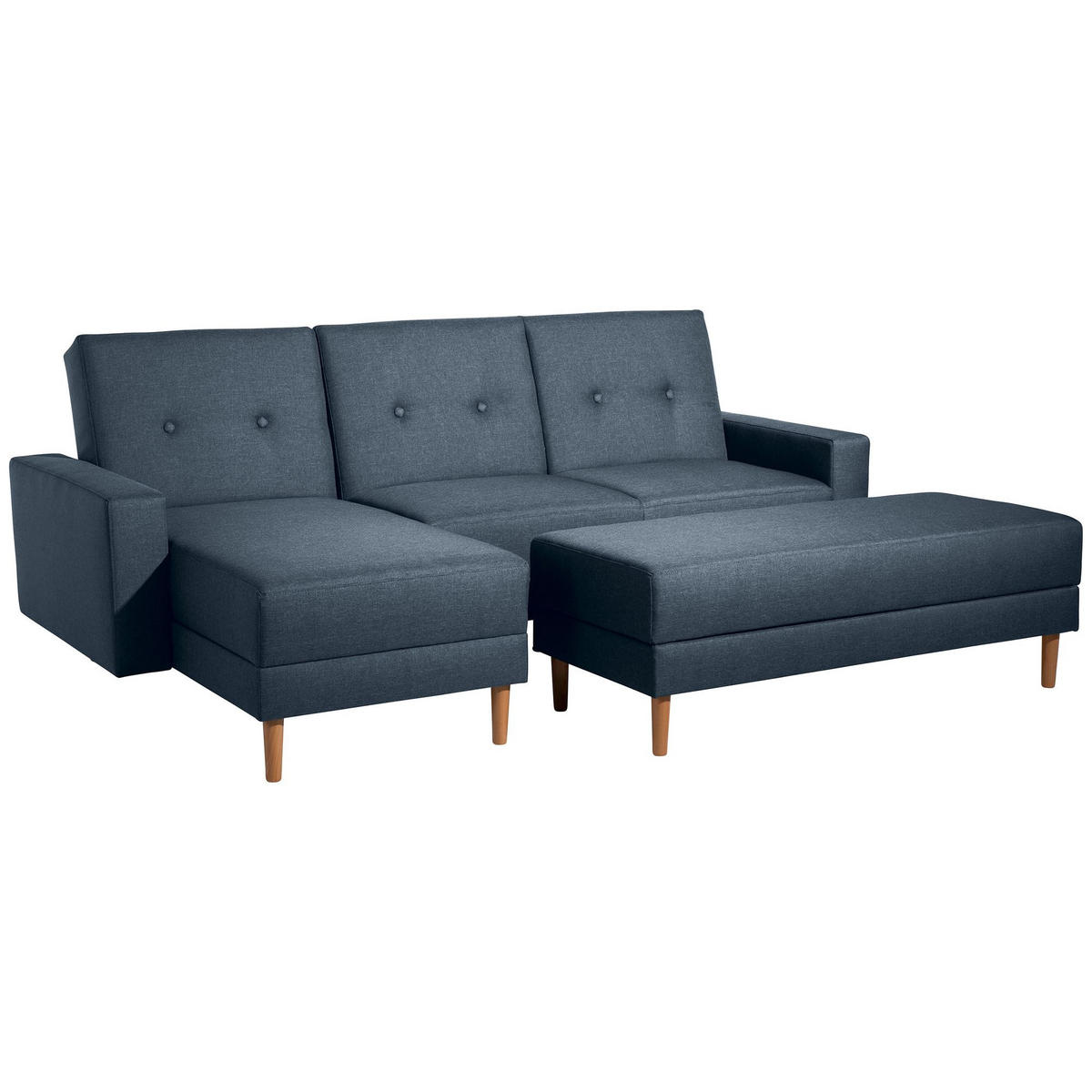 FUNKTIONSSOFA mit Hocker Kattie Flachgewebe blau - Blau, Kunststoff (144/230cm) - 58aufmkessel