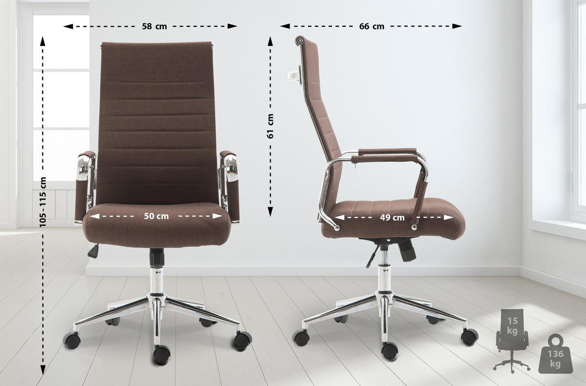 DREHSTUHL Stoff braun - Chromfarben/Braun, Textil/Metall (58/105/66cm) - CLP