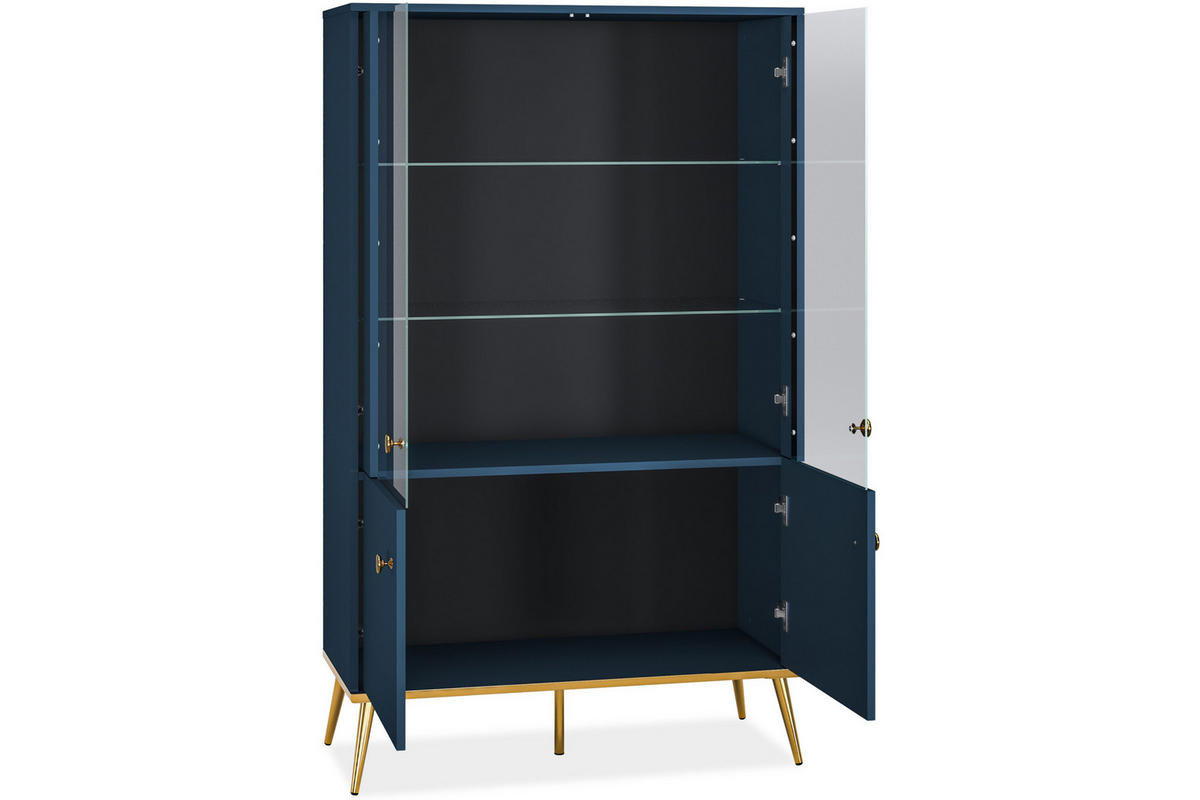 VITRINENSCHRANK ARICIA mit Glaseinlegeböden, Marineblau - Blau, Holz (92/152/40cm) - KONSIMO®