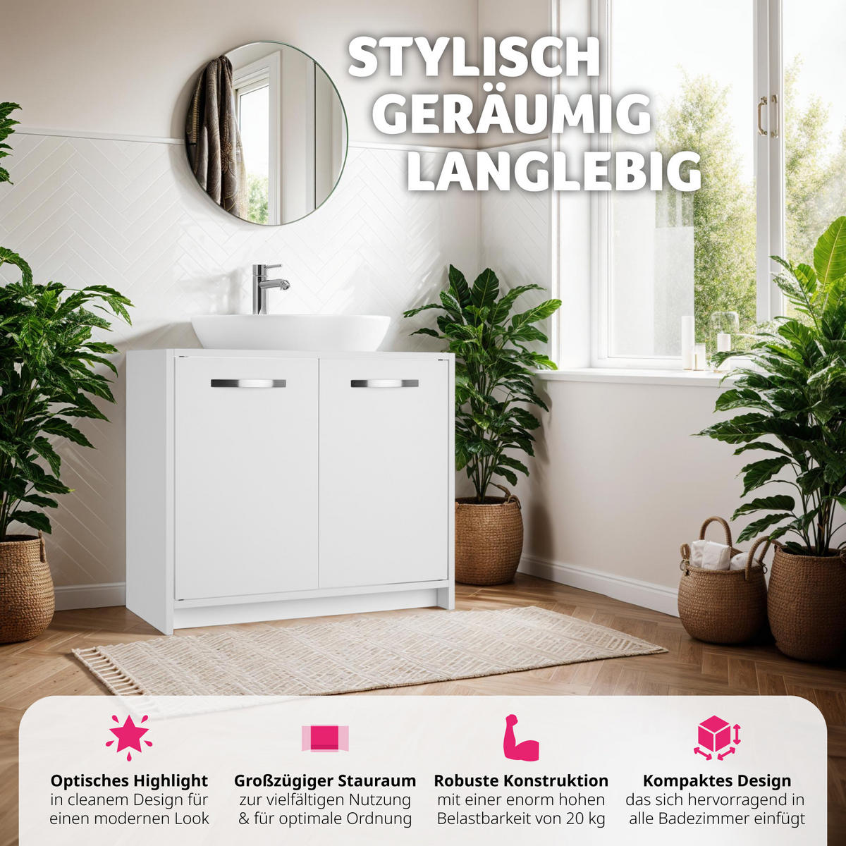 WASCHBECKENUNTERSCHRANK Katalina,63 x 31 x 55 cm ,weiß - Weiß, Holzwerkstoff (63/55/29cm) - tectake