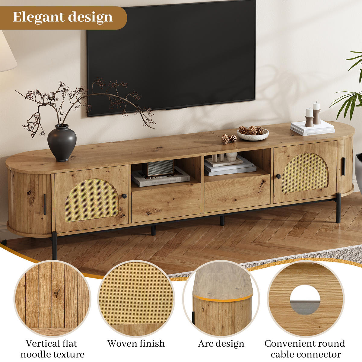 TV-LOWBOARD Oval Naturfarben 200/40/49.5 cm - Naturfarben, Holzwerkstoff (200/49.5/40cm) - PANGIVO