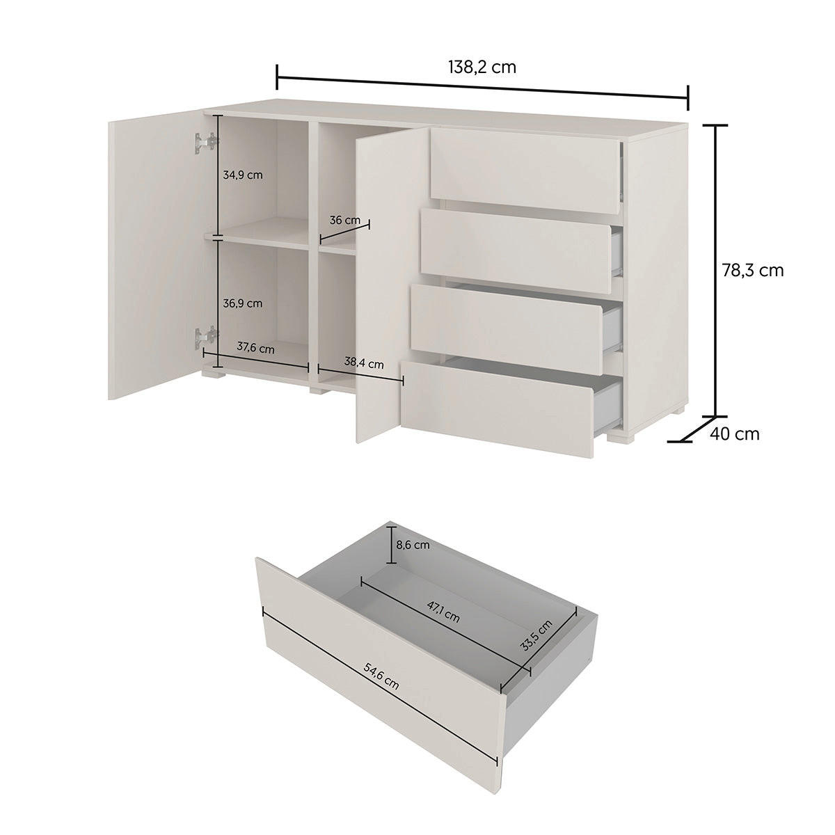 KOMODA Maxis Bijela - bijela, drvni materijal (138/78/40cm) - Petits-meubles