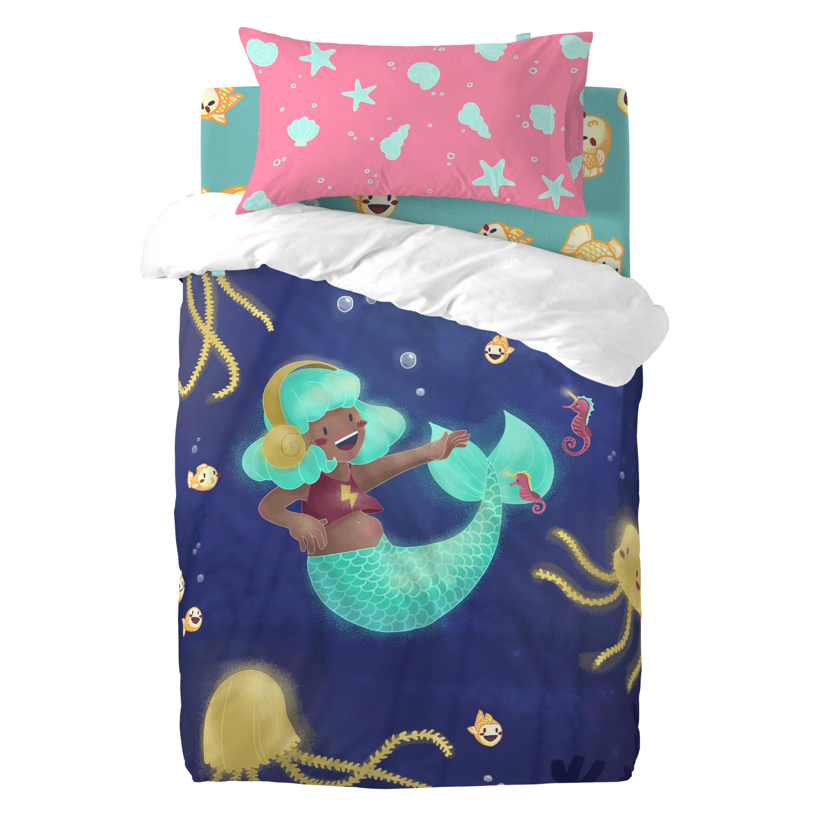 BETTBEZUG 2er-Set teiliges happy mermaid 100x135 cm (kinderbett) mehrfarbig - Multicolor, Textil (100/135cm) - Happy Friday