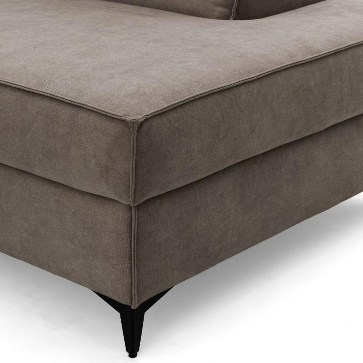 ECKSOFA PURE U Rechts mit Schlaffunktion 127x270 Velours Beige - Beige/Schwarz, Holz/Textil (204/340cm) - Muffo