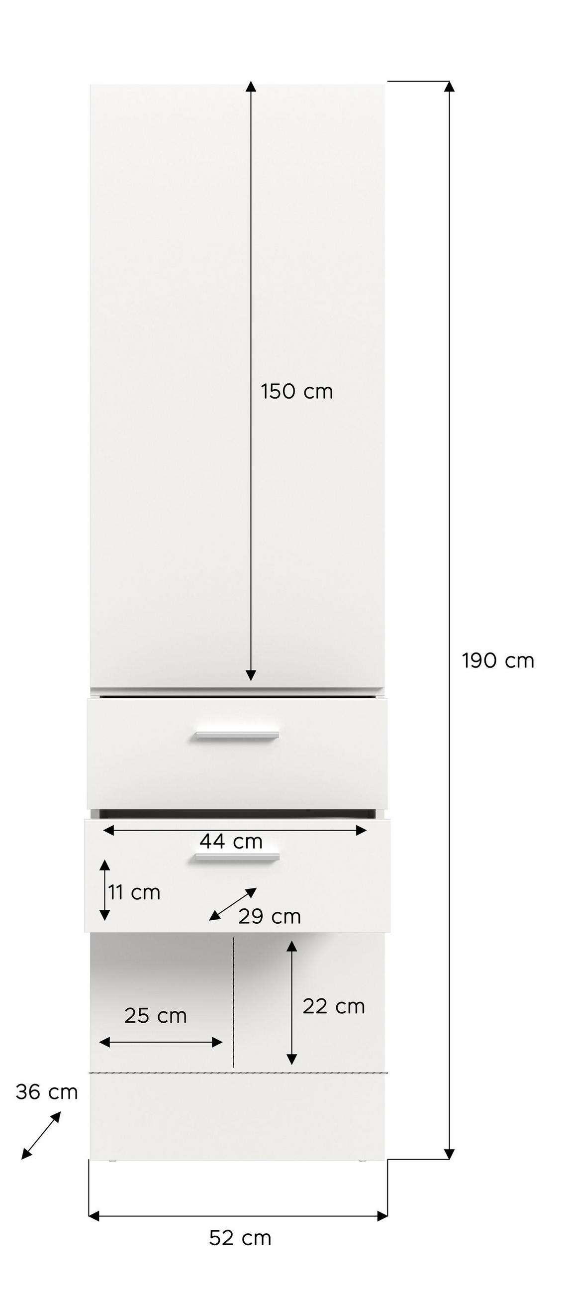 GARDEROBENPANEEL VAGA (B/H/T: ca. 52/190/36 cm) in weiß/weiß - Weiß, Holzwerkstoff (52/190/36cm)