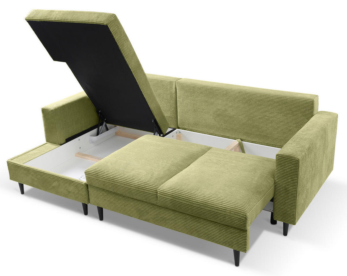 ECKSOFA Nalika Pistaziengrün mit Cordbezug - Schwarz/Hellgrün, Holz/Textil (230/143cm) - Selsey
