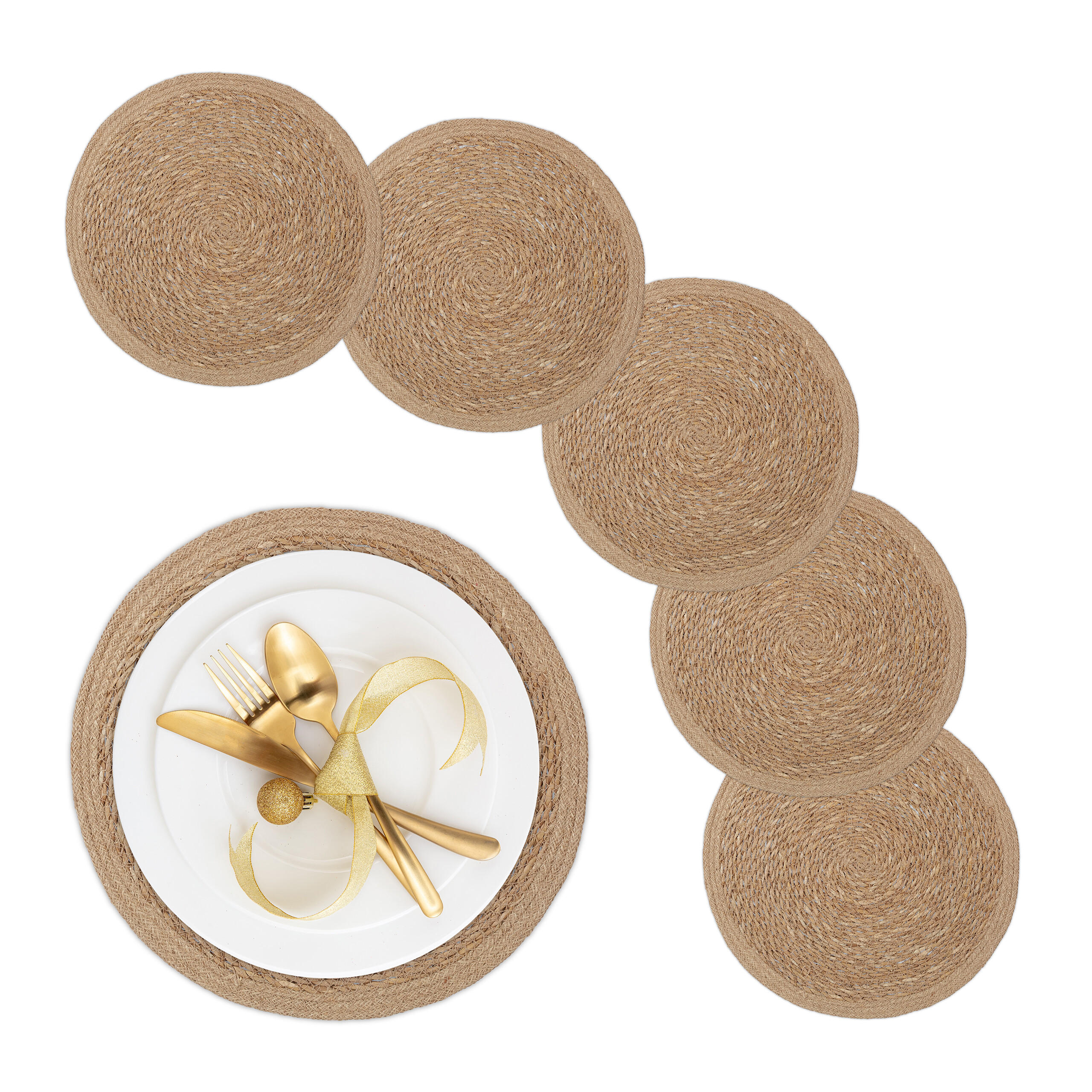 TISCHSET 6tlg - Hellbraun, Textil (37cm) - Relaxdays