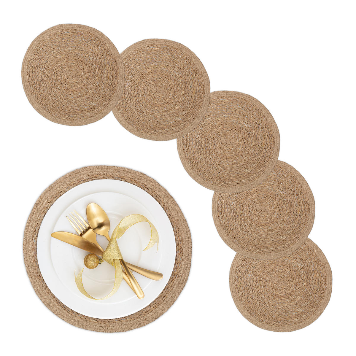 TISCHSET 6tlg - Hellbraun, Textil (37cm) - Relaxdays