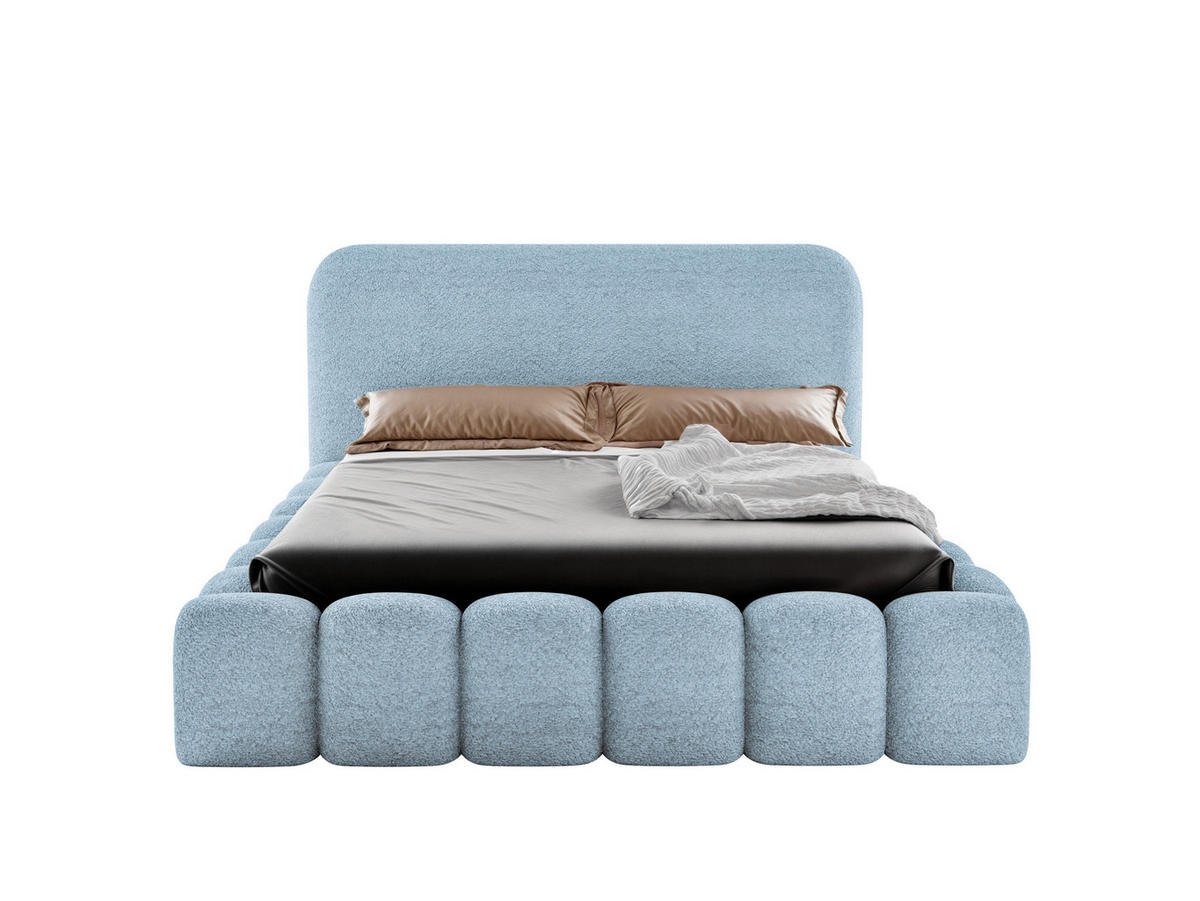 POLSTERBETT MONI 160x200 mit Bettkasten und Lattenrost – Bouclé Stoff MONTE Hellblau - Schwarz, Textil (180/200cm) - Luxkor24