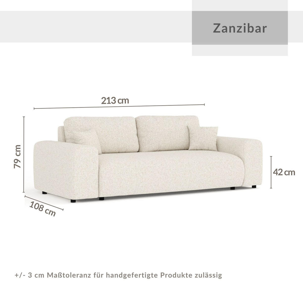 2-SITZER-SOFA Zanzibar Grau Plüschstoff - Schwarz/Grau, Holz/Holzwerkstoff (178/79/108cm) - Maison de Reve